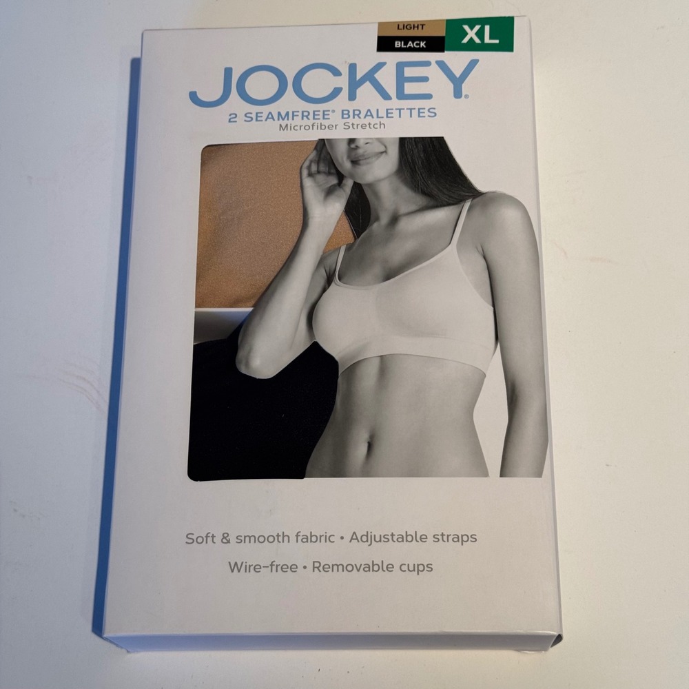Jockey Womens 2 Pack Seamfree Bralettes XL Black Nude Microfiber Stretch 2400